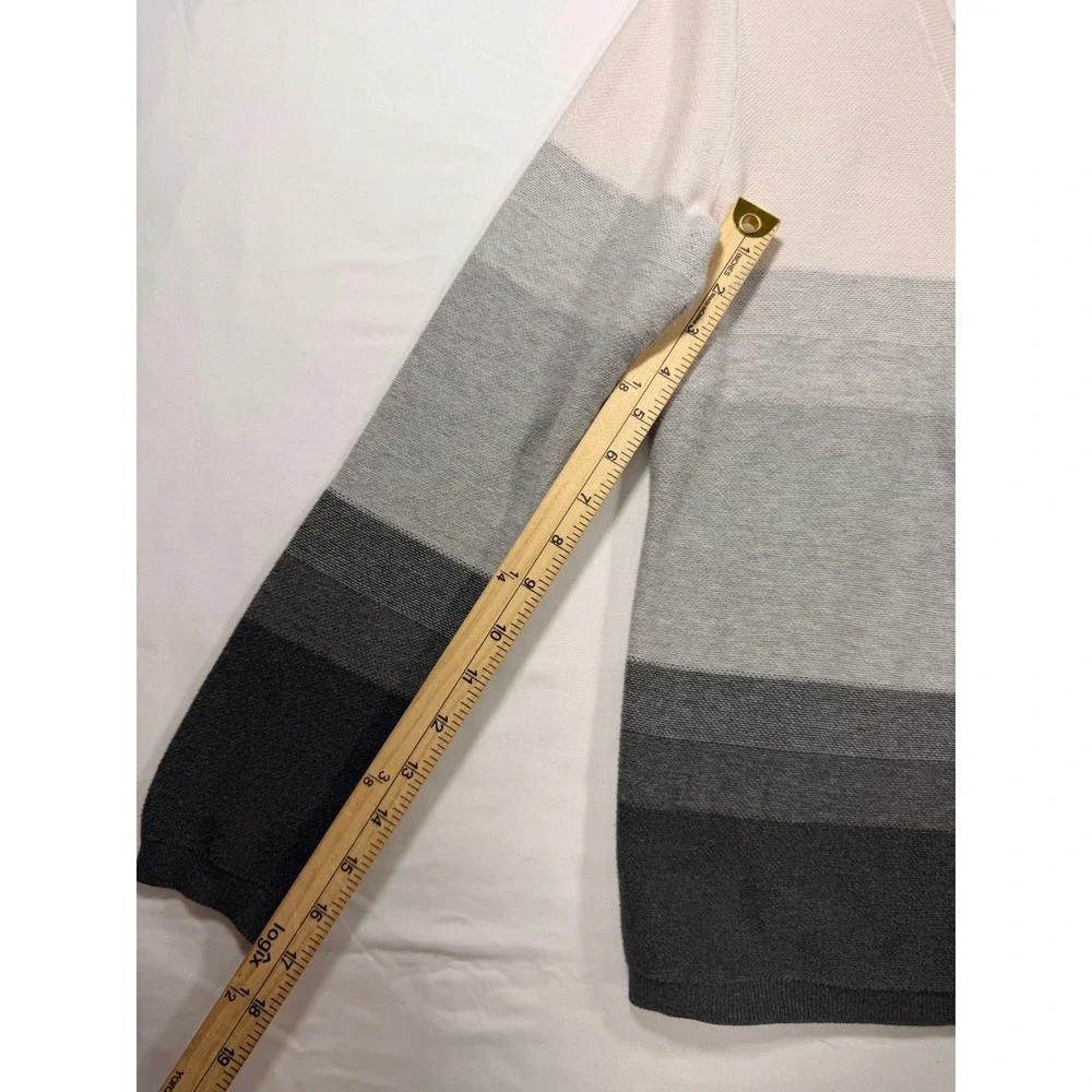 Tommy Hilfiger V-Neck Sweater Womens Medium Grey Cream Colorblock Cotton‎